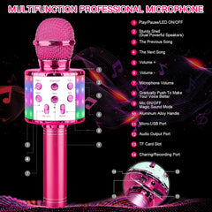 Karaoke Microphone, 4 1 Wireless Microphone with LED Lights Handheld Portable Karaoke Machine, Home KTV Player, Compatible with Android & Ios Devices(Purple)