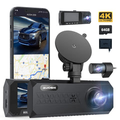 3 Channel Dash Cam Front and Rear, 4K/2.5K + 1080P Premium Car Camera for Cars with Wi-Fi GPS, Night Vision, 3.16" IPS Touchscreen, 24H Parking Mode, WDR, Type-C, 64GB SD Card Included