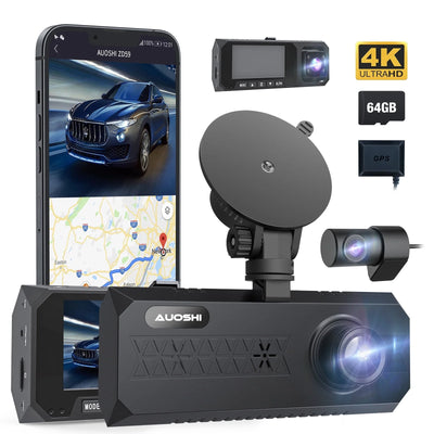 3 Channel Dash Cam Front and Rear, 4K/2.5K + 1080P Premium Car Camera for Cars with Wi-Fi GPS, Night Vision, 3.16