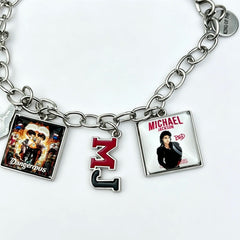 Music Inspired Michael Jackson Charm Bracelet, Vintage Link Chain Bracelet with Microphone, Jacket & Album Charms, Unisex Fan Gift, Back to School