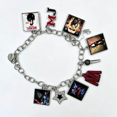 Music Inspired Michael Jackson Charm Bracelet, Vintage Link Chain Bracelet with Microphone, Jacket & Album Charms, Unisex Fan Gift, Back to School