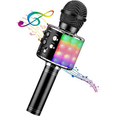 Karaoke Microphone, 4 1 Wireless Microphone with LED Lights Handheld Portable Karaoke Machine, Home KTV Player, Compatible with Android & Ios Devices(Purple)
