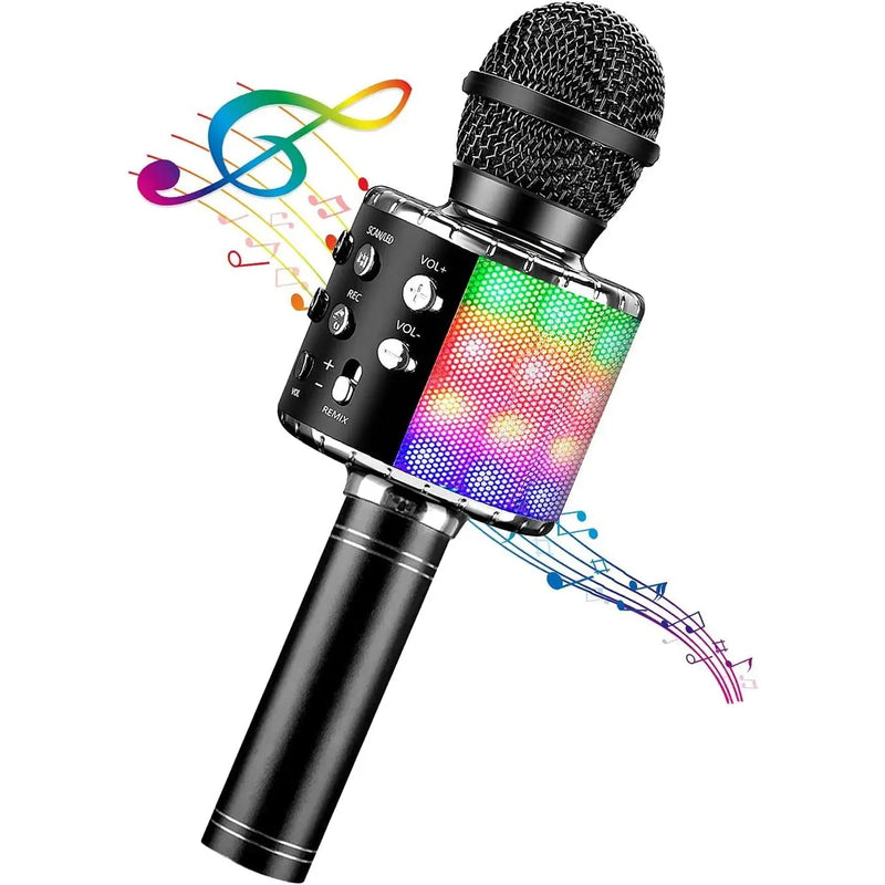 Karaoke Microphone, 4 1 Wireless Microphone with LED Lights Handheld Portable Karaoke Machine, Home KTV Player, Compatible with Android & Ios Devices(Purple)