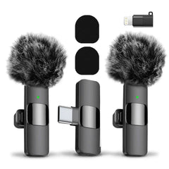 Hitozon 2-Pack USB-C Chargeable Wireless Lapel Mic with Noise Reduction, Mute, Record Functions, Plug-And-Play for Podcast/Streaming Setup, Abs, Business, Iphone, Ipad, Android Smartphone Audio Recording
