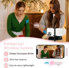 Hitozon 2-Pack USB-C Chargeable Wireless Lapel Mic with Noise Reduction, Mute, Record Functions, Plug-And-Play for Podcast/Streaming Setup, Abs, Business, Iphone, Ipad, Android Smartphone Audio Recording