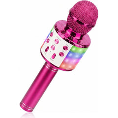 Karaoke Microphone, 4 1 Wireless Microphone with LED Lights Handheld Portable Karaoke Machine, Home KTV Player, Compatible with Android & Ios Devices(Purple)