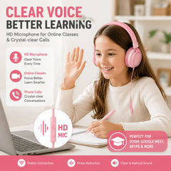 Safe Kids Headphones 85Db Volume Limit – Hearing Protection Wired Headset with Microphone for School & Online Learning