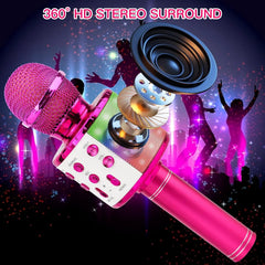 Karaoke Microphone, 4 1 Wireless Microphone with LED Lights Handheld Portable Karaoke Machine, Home KTV Player, Compatible with Android & Ios Devices(Purple)