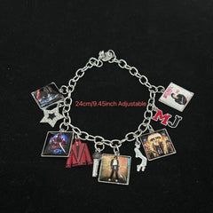 Music Inspired Michael Jackson Charm Bracelet, Vintage Link Chain Bracelet with Microphone, Jacket & Album Charms, Unisex Fan Gift, Back to School