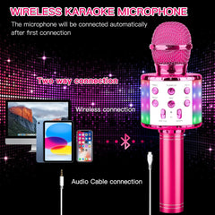 Karaoke Microphone, 4 1 Wireless Microphone with LED Lights Handheld Portable Karaoke Machine, Home KTV Player, Compatible with Android & Ios Devices(Purple)
