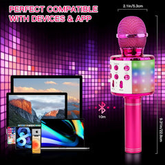 Karaoke Microphone, 4 1 Wireless Microphone with LED Lights Handheld Portable Karaoke Machine, Home KTV Player, Compatible with Android & Ios Devices(Purple)