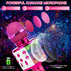 Karaoke Microphone, 4 1 Wireless Microphone with LED Lights Handheld Portable Karaoke Machine, Home KTV Player, Compatible with Android & Ios Devices(Purple)