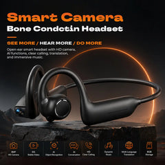 E12 Bone Conduction Wireless Audio Headphones, 8MP EIS Stabilized Camera, 160+ Languages Instant Translation, Touch & Button Control, IP65 Waterproof Sport Headsets for Outdoor Cycling Vlog Recording, Outdoor Gadgets Guys Gifts, Device