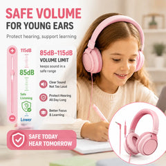 Safe Kids Headphones 85Db Volume Limit – Hearing Protection Wired Headset with Microphone for School & Online Learning