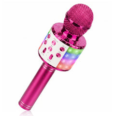 Karaoke Microphone, 4 1 Wireless Microphone with LED Lights Handheld Portable Karaoke Machine, Home KTV Player, Compatible with Android & Ios Devices(Purple)