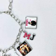 Music Inspired Michael Jackson Charm Bracelet, Vintage Link Chain Bracelet with Microphone, Jacket & Album Charms, Unisex Fan Gift, Back to School